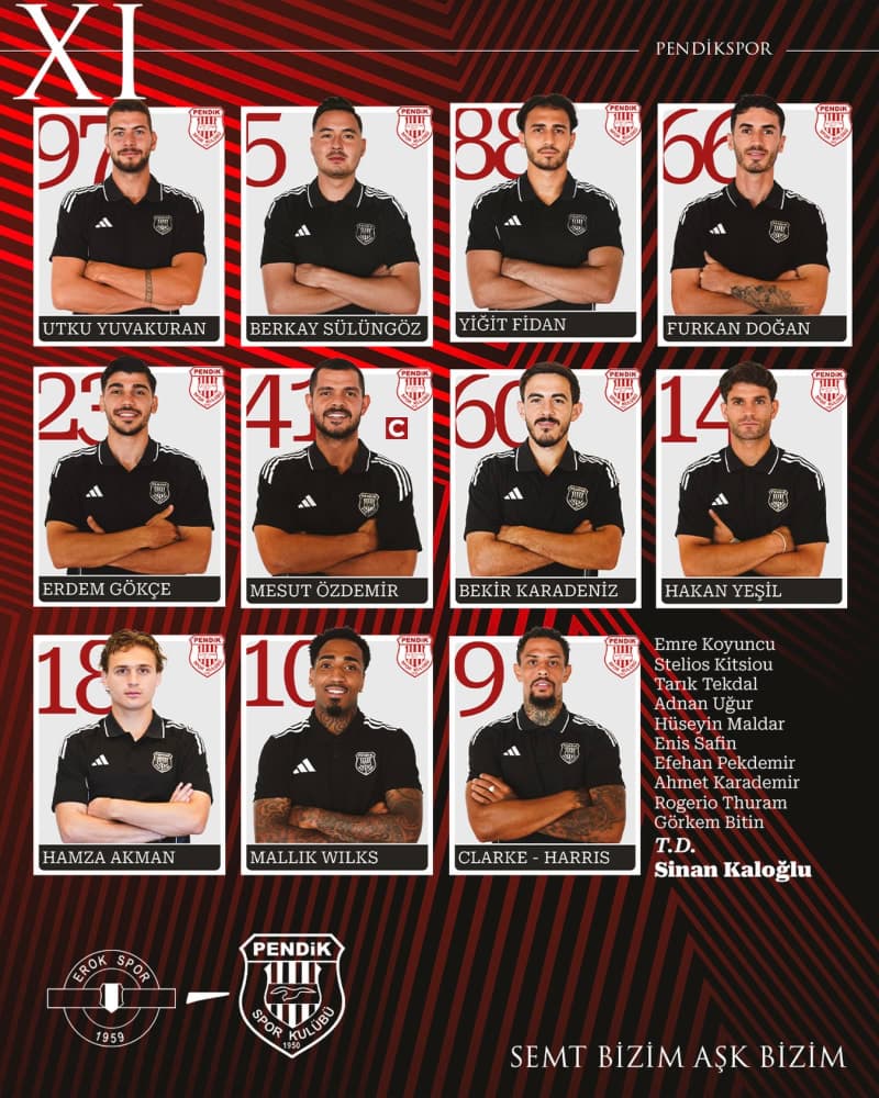 🔴⚪️ Atko Grup Pendikspor’umuzun, Esenler Erokspor karşısında ilk 11’i!